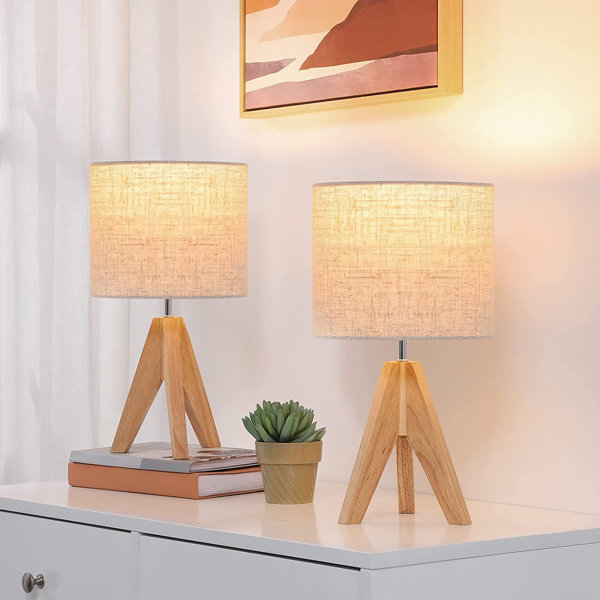 Isabelline Bedside Lamps Set Of 2, Wood Bedside Table Lamp, Tripod Desk